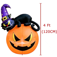 Décoration d'Halloween gonflable de 1,2 m Chat Noir et Citrouille avec Lumières LED pour Jardin et Pelouse Extérieurs, Idéale pour les Fêtes