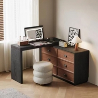 Table de toilette moderne en bois massif avec miroir éclairé, rangement durable, écologique et extensible, idéale pour la chambre à coucher et la table de chevet