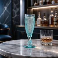 Verre à flûte en verre épais ambré au design classique rustique et vintage, 1 pièce, pied long, verrerie durable, gobelet à eau 150 ml