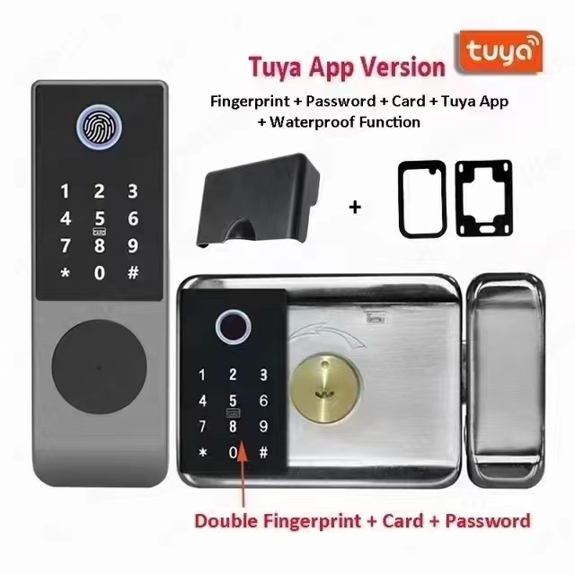 Smart Lock Fingerprint Card Password /Wi-Fi Tuya App Grade B Security for Home Apartment Hotel Use APP Rim Lock