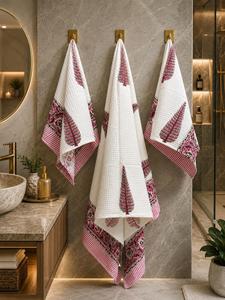 Export Quality Hand Block Waffle <b>Towel</b> <b>Set</b> 1 <b>Bath</b> + 2 Hand <b>Towels</b> 3 Pcs Absorbent Home Hotel Use Available In Bulk Quantity - Product Image 4