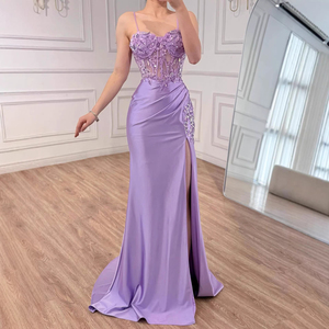 Abito da ballo a sirena in raso lilla Serene Hill LA73569 per la <span class=keywords><strong>festa</strong></span> <span class=keywords><strong>di</strong></span> <span class=keywords><strong>laurea</strong></span>, con spalline sottili, perline e spacco alto, abito da sera 2026 - Product Image 3