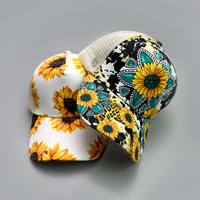 Casquette Trucker Unisexe à Imprimé Tournesol, Léopard et Vache, Style Western Bohème, en Maille, Snapback, Réglable, pour Streetwear, Extérieur, Pêche et Mode