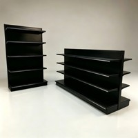 Étagères de supermarché noires, rayonnages gondoles à un seul côté et présentoirs d'îlot double face pour magasins de détail