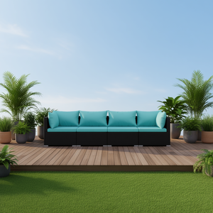 Ensemble de canapés de patio en polyrotin noir moderne avec coussins, 4 places, mobilier d'extérieur, design contemporain - Product Image 2