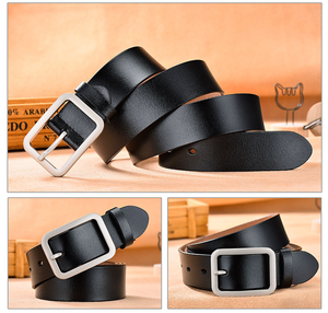 <span class=keywords><strong>Ceinture</strong></span> en cuir véritable pour hommes, unisexe, design simple et confortable, avec boucle à griffes en alliage, tenue décontractée pour jeunes - Product Image 2