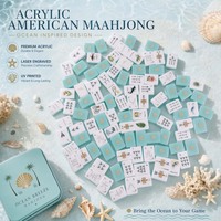 Set Mahjong Akrilik Putih Mint 160pcs Gaya Tropis Pantai Baru 2026, Motif Kereta Golf Lumba-lumba, Hadiah Unik untuk Liburan