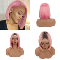 Grosir Wig 613 Warna Pirang Pirus Rambut Manusia Perawan Brasil Wig Bob Depan Renda Merah Muda Oranye Biru Merah Abu-abu