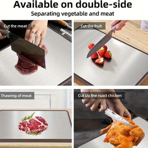 Planche à découper personnalisée double face en bois d'acacia et acier inoxydable pour la viande et les légumes, planche à charcuterie de cuisine - Product Image 3