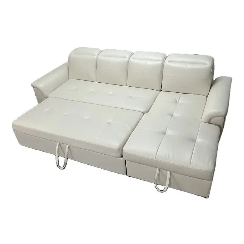 Xuya Schlafs ofa mit Chaiselongue und USB-Ladegerät Weiße Stoffs ofa Couch zum Schlafen