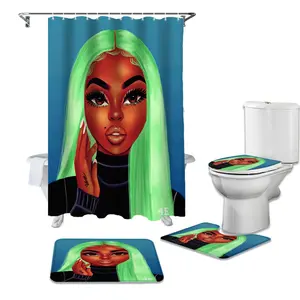African Sexy Girls Black Women Bathroom Rug Art Set Girl Bathroom Shower Curtain Set