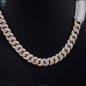 Chaîne cubaine en argent sterling 925 plaqué or 18 carats avec moissanite VVS, 2 rangs, 13 mm, 3 tons de couleur, collier cubain élégant - Product Image 2