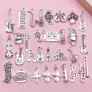 Breloques Rétro en Alliage pour Bijoux DIY : Bracelet, Collier, Porte-clés – Accessoires Instrument de Musique et Symbole Musical en <span class=keywords><strong>Argent</strong></span> Ancien - Product Image 4