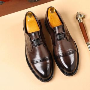 Men's Business Shoes Genuine Leather Lightweight Waterproof Pointed <b>Toe</b> Formal Office Career Shoes Cowhide <b>Cap</b> Rubber Outsole - Product Image 1