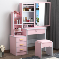 Coiffeuse moderne et meuble de rangement pour maquillage avec miroir sur pied pour petit appartement, salle de bain, chambre, salon, en MDF