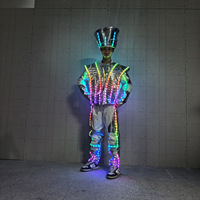 Casque Mecha Cyberpunk Lumineux LED Multicolore à Couronne Haute Argenté pour Spectacles, Remises de Diplômes et Parades de Pâques