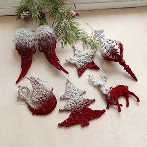 Bulk Red White Glitter <b>Christmas</b> Pendants Wholesale Creative <b>Flocked</b> Ornaments for Mall Hotel Xmas <b>Tree</b> Decor Props - Product Image 2