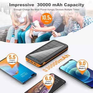 Banque d'alimentation solaire portable pour le camping en plein air, charge rapide, 20000mAh, étanche, micro USB, triple USB, sortie 100W, batterie Li-polymère - Product Image 3