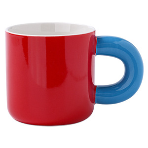 Chubby <b>Ceramic</b> Mug Red Blue Color Blocked Large Capacity Ear Handle Coffee <b>Cup</b> Water <b>Cup</b> Modern Design Gift For Hotel Business - Product Image 3