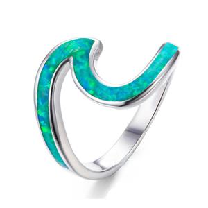 Anillos de ópalo <span class=keywords><strong>azul</strong></span> ondulados de Plata de Ley 925 personalizados, joyería de ópalo sintético australiano - Product Image 2