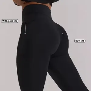 High Quality Gym Fitness Sets Custom V Shape Butt Lifting High Waist Fitness Sports Leggings Yoga Pants With Pockets For Women