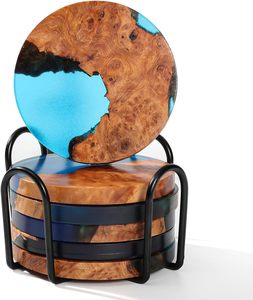 Hochwertige moderne Design Zedernholz Harz Untersetzer Set mit Tisch halter Epoxy Drink Untersetzer für Tee Kaffeetassen - Product Image 1