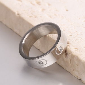 Stainless Steel Titanium <b>Ring</b> Geometric Shape Double O Design Pave Setting <b>Diamond</b> Encrusted Unisex Gift Jewelry - Product Image 1