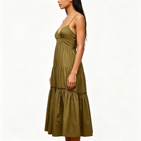 Robe midi vert foncé à bretelles spaghetti pour femme, col en V, ourlet à volants, en coton, robe d'été décontractée élégante pour la plage