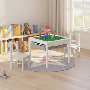 Table d'activités de construction 2-en-1 moderne en bois pour enfants avec 2 chaises, tiroirs de rangement et plateau intégré compatible <span class=keywords><strong>Duplo</strong></span> - Product Image 1