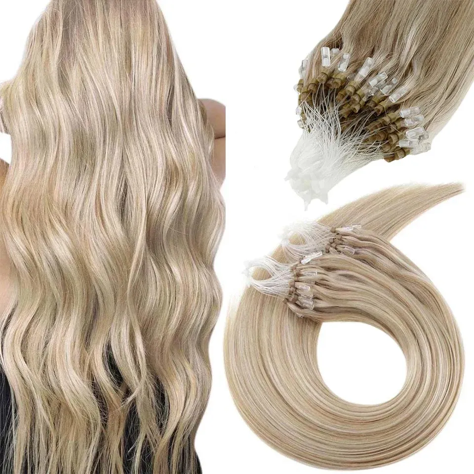 Factory Price Hair Extensions 12A Micro Ring Loop Cuticle Aligend Remy Raw Indian Micro Loop Human Hair Extension