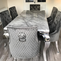 Ensemble de Salle à Manger 6 Places avec Plateau en Faux Marbre, Pieds en Acier Inoxydable et Base Argentée