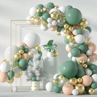 Set de 114 Globos de Látex en Verde Salvia, Dorado, Blanco, Naranja y Cromo Metálico