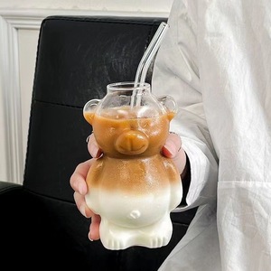 Vaso <span class=keywords><strong>de</strong></span> <span class=keywords><strong>Vidrio</strong></span> <span class=keywords><strong>de</strong></span> Borosilicato Estilo Nórdico con Lindo Patrón <span class=keywords><strong>de</strong></span> Osito <span class=keywords><strong>de</strong></span> Peluche, Resistente al Calor, con Pajita para Leche, Té, Cola y Jugo, Personalizable - Product Image 4
