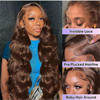 Perruque de luxe en cheveux humains naturels de grade 10A, ondulée, couleur naturelle, avec dentelle frontale, douce, soyeuse, épaisse et réaliste, idéale pour un usage quotidien