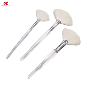 YOUXIN Soft Natural White Goat Hair Fan Brush Mask Clear Plastic Handle <b>Makeup</b> Spa <b>Tool</b> Face Use GZ RTS Bulk Mixed Order - Product Image 1