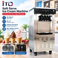 Industriële soft-serve ijsmachine met hoge capaciteit, luchtpomp en roestvrijstalen behuizing voor bevroren desserts