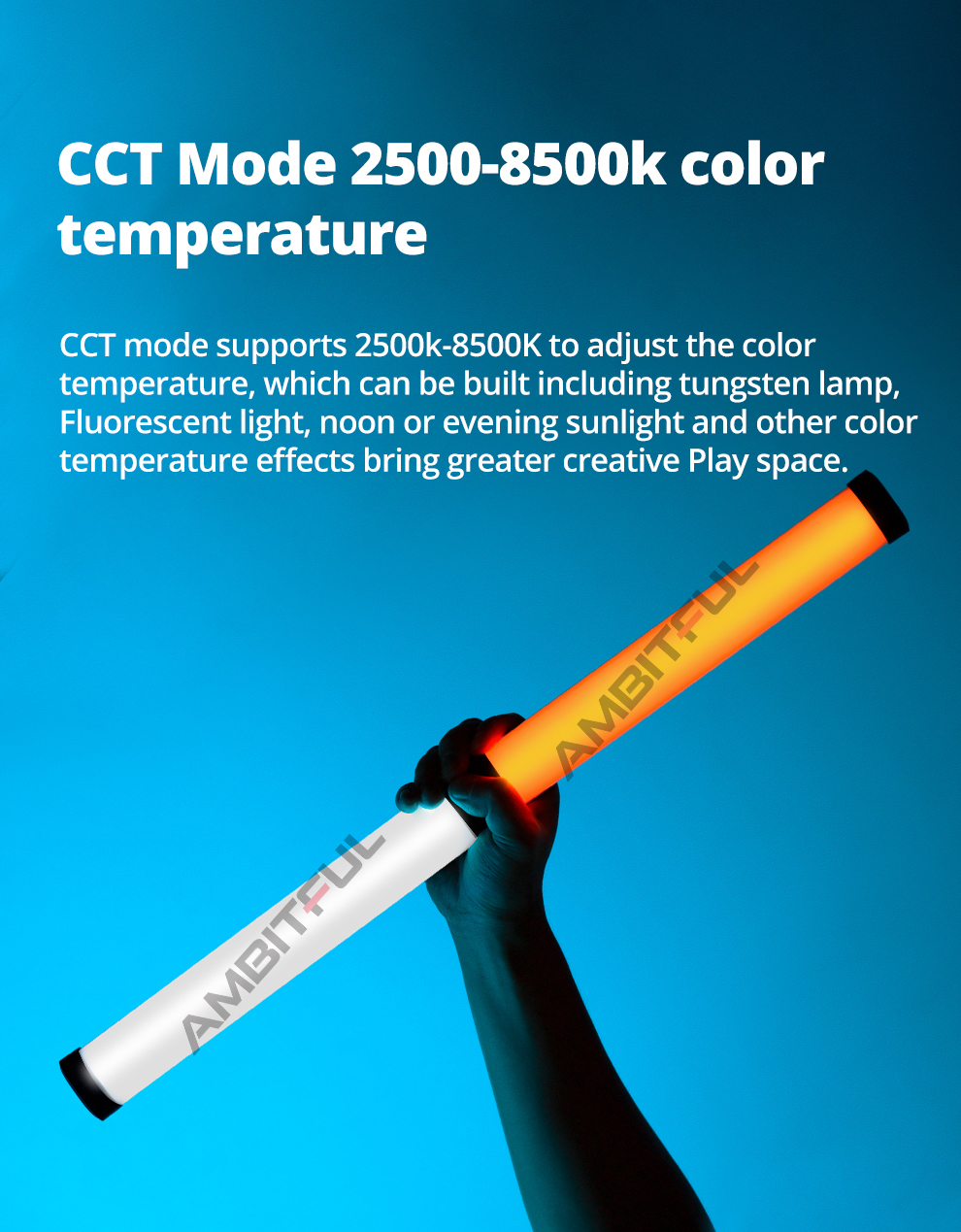 AMBITFUL A2 RGB 2500-8500K RGB LED Video Stick Tube Light, CRI 95+ TLCI 97 +,Built-in APP Lithium Battery Magnetic Function
