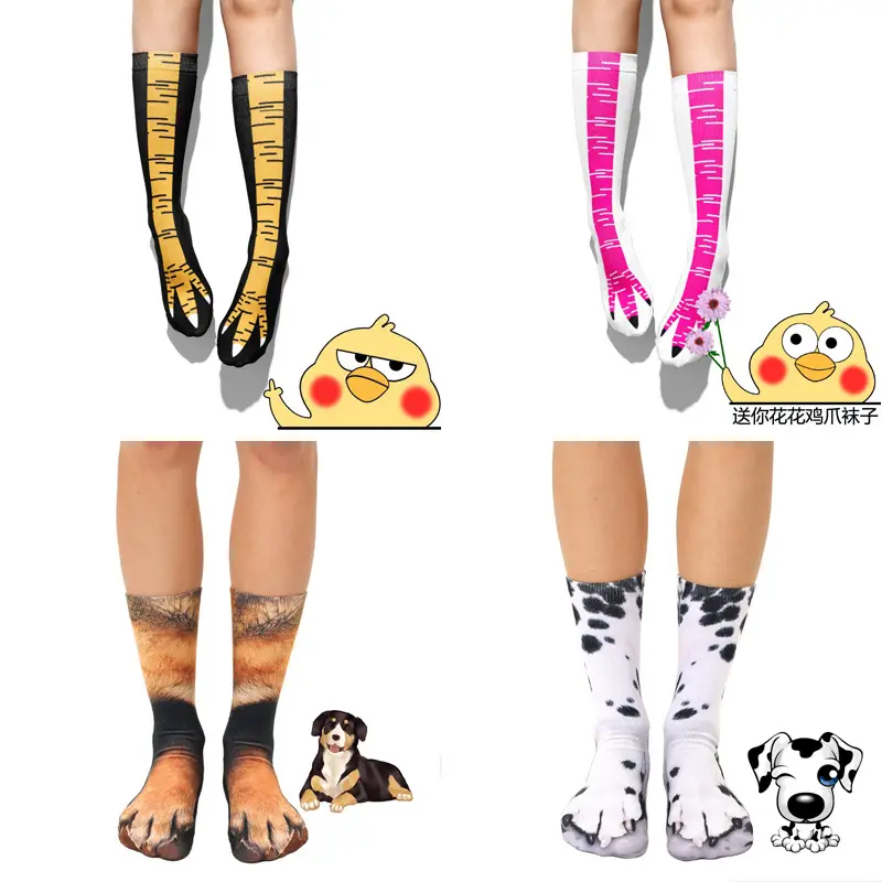 New fashion Woman Knee High Chicken Paw Chicken Leg Socks Girls Ladies Tight 3D Animal Face Carton Chicken Socks Silly Socks