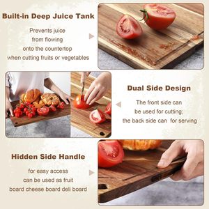 Acacia Wood Cutting Board <b>Set</b> 6 Pcs Rectangle Kitchen Food Prep Board With Juice Groove Double Sided Natural Wood Color - Product Image 5