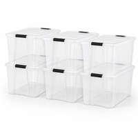 Conteneurs de rangement empilables transparents avec loquets de sécurité, poignée de traction robuste, sans BPA, lot de 6 bacs de rangement en plastique empilables de 72 Qt avec couvercles