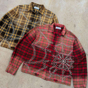 Camisa Vintage de Hombre con Puntos y Adornos de Cuentas, Estilo Urbano, Abotonada, Doble Botonadura, Logotipo Personalizado, ODM, Anti-Pilling, Transpirable, 100% Algodón - Product Image 1
