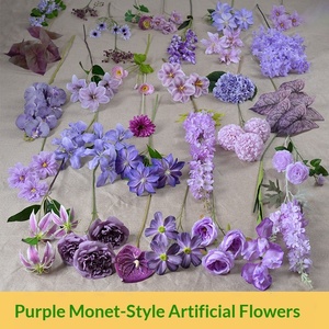 EG-AF100 Decoración para Salón de Ceremonias de Jardín, Flores de Tela de Seda Morado Claro, Flores Artificiales Moradas Estilo Monet para Bodas - Product Image 2