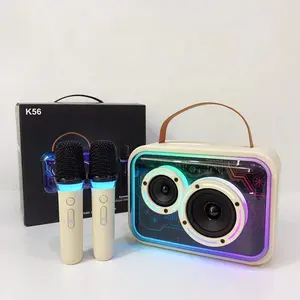 Mini tragbarer drahtloser lautsprecher für draußen blauer subwoofer mit led blinkenden zähnen metall bass lautsprecher mikrofon