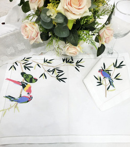 Custom Bamboo Embroidered Napkin & <b>Placemat</b> Set Traditional Reusable Line Hemstitch Home Hotels Restaurants Events - Product Image 6