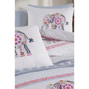Ensemble de housse de couette double en coton blanc à imprimé éléphant Karden Flower 200x220 - Product Image 4