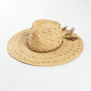Wholesale 2024 Summer New Arrival Boho Bohemian Women Hand Weave Natural Raffia Straw Sun Hat Beach Hat