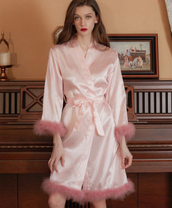 Wholesale Custom Oblique V-Neck Bathrobe Satin Kimono <strong>Robe</strong> Dressing Gown Summer Knee Length Thermal Wedding Party Solid Luxury - Product Image 1