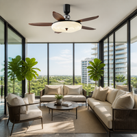 Ventilateur de plafond rétractable moderne avec lumière LED, haut-parleur Bluetooth et télécommande pour salon