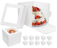 Boîte à Gâteau Haute avec Fenêtre et Socle en Carton Jetable, Idéale pour Gâteaux à Étages de Mariage ou Anniversaire