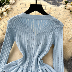 Lw1005 2025 Mới Thiết Lập Phụ Nữ Tiên Tiến Cảm Giác Eo Đóng Lá Sen Dưới Đan Cardigan Gói Hip Váy 2 Mảnh Phụ Nữ Ăn Mặc - Product Image 6